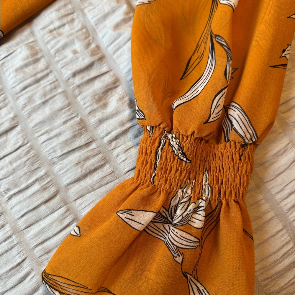 A New Day Mustard Floral Sleeve Blouse/ Sheer - Picture 8 of 10